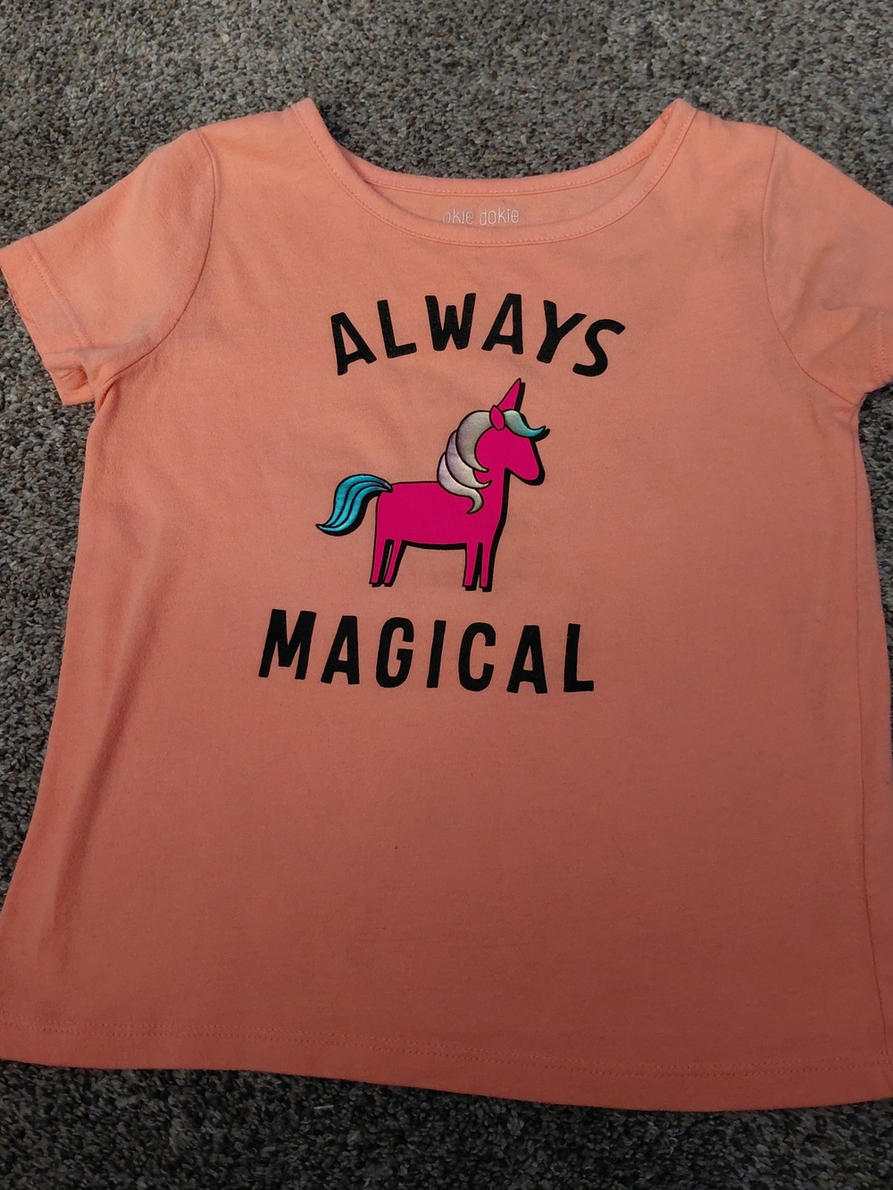 Girls Okie Dokie Coral Pink 'Always Magical' Unicorn Tee